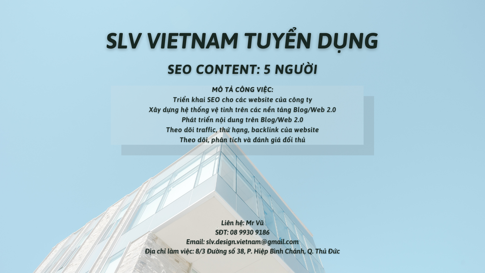 Tuyển Dụng Nhân Viên Seo Website Tại Công Ty Công Ty Tnhh Tư Vấn Thiết Kế  Và Ttnt Slv Việt Nam | Marketingworks